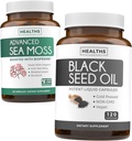 Black Seed & Sea Moss (1-måned Tilgang) Nærende Nature Bundle of Black Seed Oil 120 Softgel Kapsler (Non- GMO & Vegan) Cold- Pressed Nigella Sativa & Irish Sea Moss Kapsler (Non- GMO & Organic)