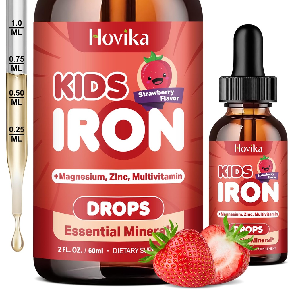 Flydende jerntilskud til børn og kvinder Mænd - med Magnesium, Zink & Kids Multivitamin jerndråber - Immunstøtte, Blood Builder & Energy Support for Iron Deficiency, Anæmi, Vegan 2 Fl Oz