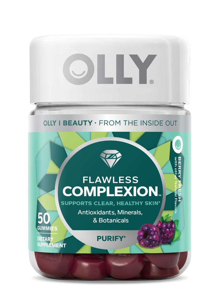 OLLY Laser Focus Gummy, Ginseng, 36 Count & Flawless Complexion Gummy, Clear Skin Support, 50 Count