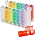 Ugentlig Pill Organizer - (Pack of 2) Pill Planlægger for piller og vitaminer Hver dag uge, Fire Time- a- Day Medication Reminder, Let at læse AM / PM Compartments Mandag til søndag for Rejser & Purse