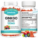 2 Pack Ginkgo Biloba Gummies for kvinder og mænd, Brain Supplement Forbedre bedre Mod og Fokus, Vegansk blandet Berry Flavor 120 Greve