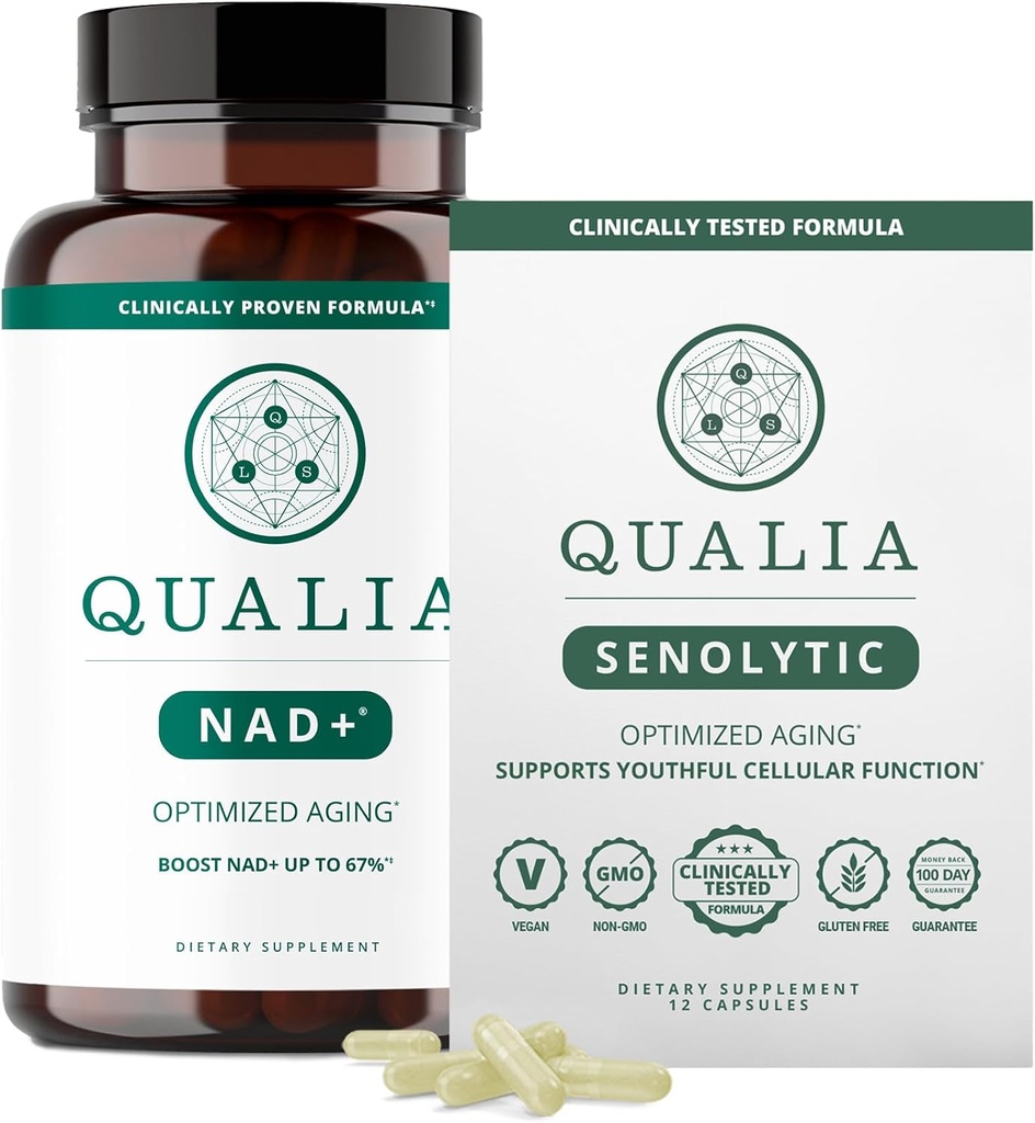 Qualia Life Sciences Bundle Qualia NAD + & Qualia senolytisk, klinisk testet supplement, kan boost NAD +, Aging Supplement