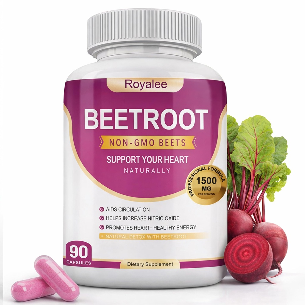 Organic Beet Root Powder 1500mg - High Potency for Heart Health, Energy & Stamina - Natural Nitric Oxide Booster, Vegan, Non-GMO - 90 Veggie Capsules, 45 Day Supply