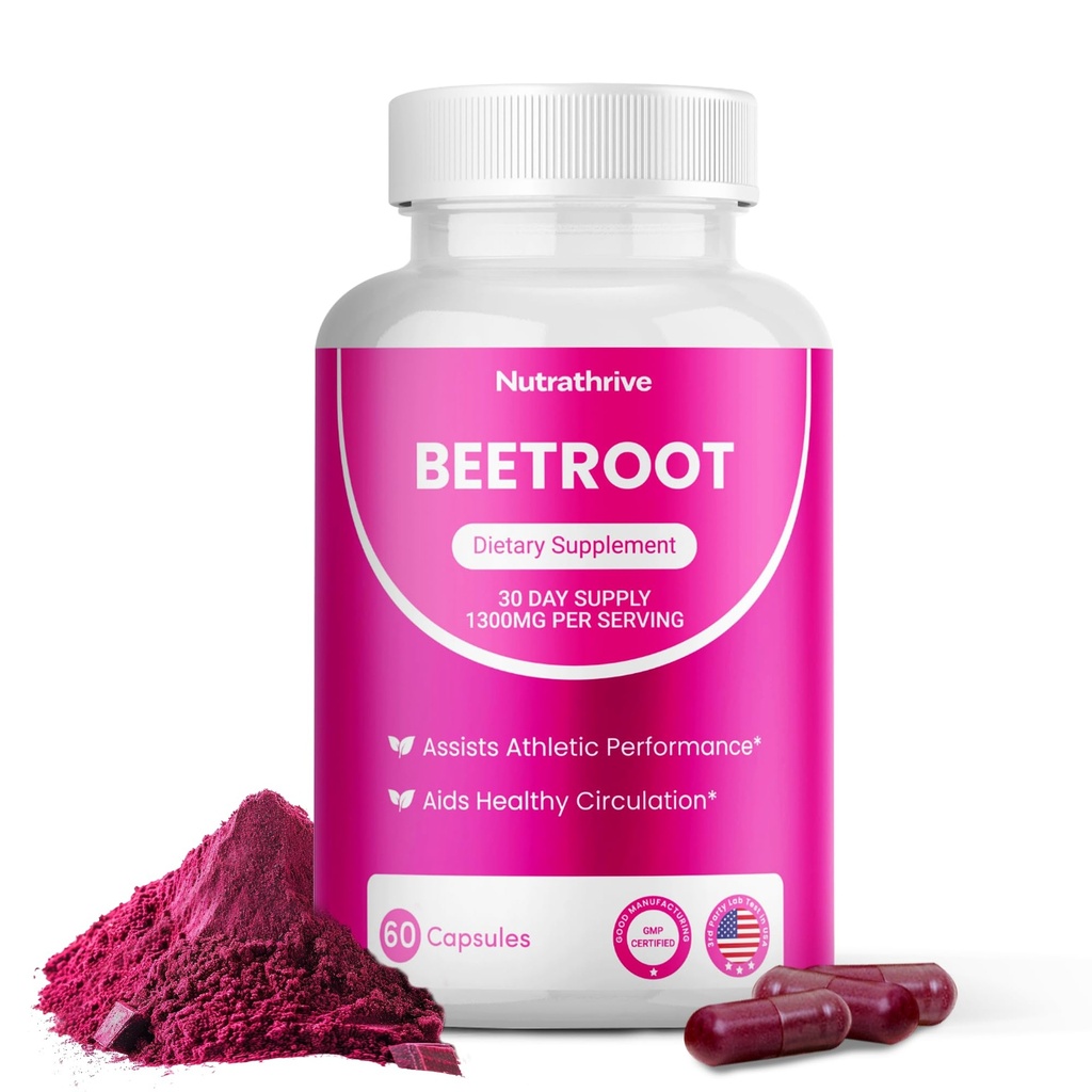 Organic Beet Root Capsules – 1300mg Beetroot Powder per Serving – Circulation & Stamina Support – Non-GMO, Vegan, Gluten-Free - Made in USA by GMP-Certified Facility ((60 Count (Pack of 1))
