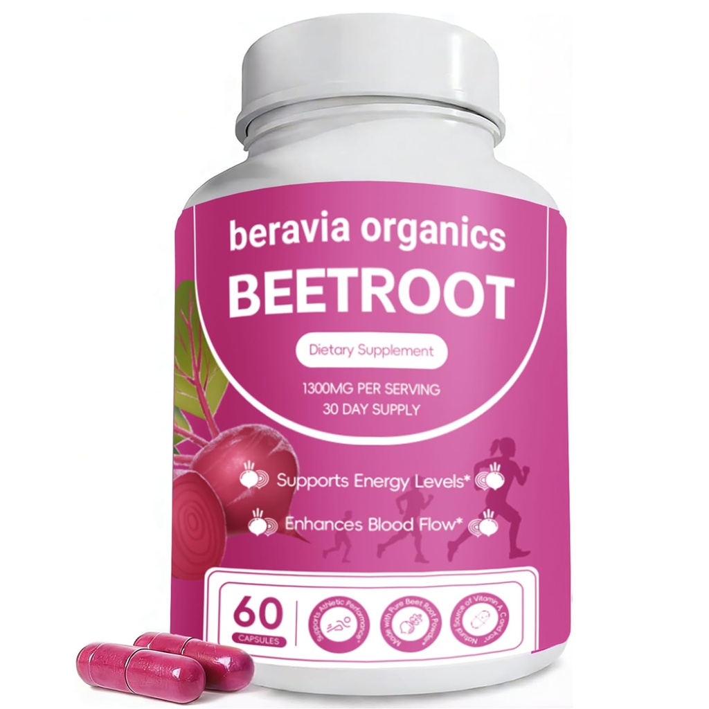 Beet Root Capsules, Supports Oxygen Transport & Nutrient Delivery, Vegan, Non-GMO, Natural Green Supplement (1pcs)
