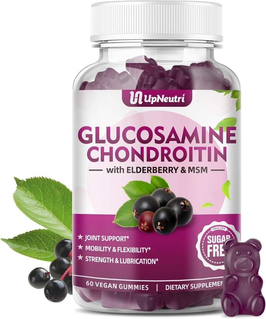 Glucosamine Chondroitin Gummies Sugar Free, Extra Strength 1500mg Glucosamine with Chondroitin MSM & Gurkemeje, Joint Support Supplement for Men & Women Joint Health (60 Greve (Pack of 1))