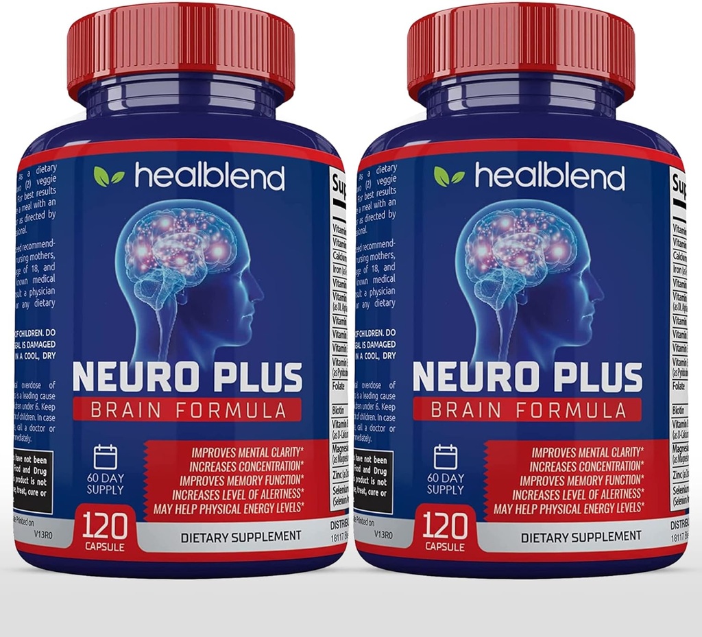 Neuro Plus Brain & Focus Formula - Nootropic Brain Booster Supplement, Supports Brain Health, Mental Clarity & Focus - Enhances Concentration & Mental Energy – 120 Capsules (2)
