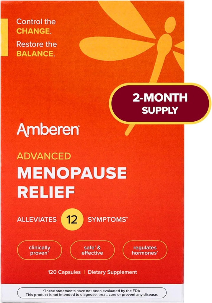 Amberens menopause supplement til kvinder, 120 kapsler, klinisk Proven, Hjælper Support Hormone Balance, Hjælper Relieve 12 menopause Symptomer: Hot Flashes, Night Sweats, Mood Swings og mere