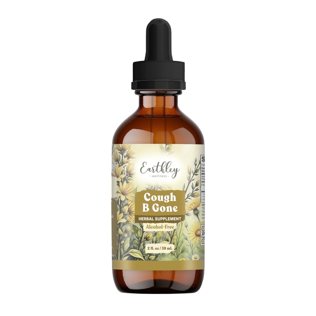 Earthley Wellness, Cough- B- Borte, Alkohol- Free Herbal tinktur for børn og voksne (6 måneder +), kold og cough Remedy, Lindes Sore Throats, Promoes Lung Health, og afgiftning (2oz, Kids)