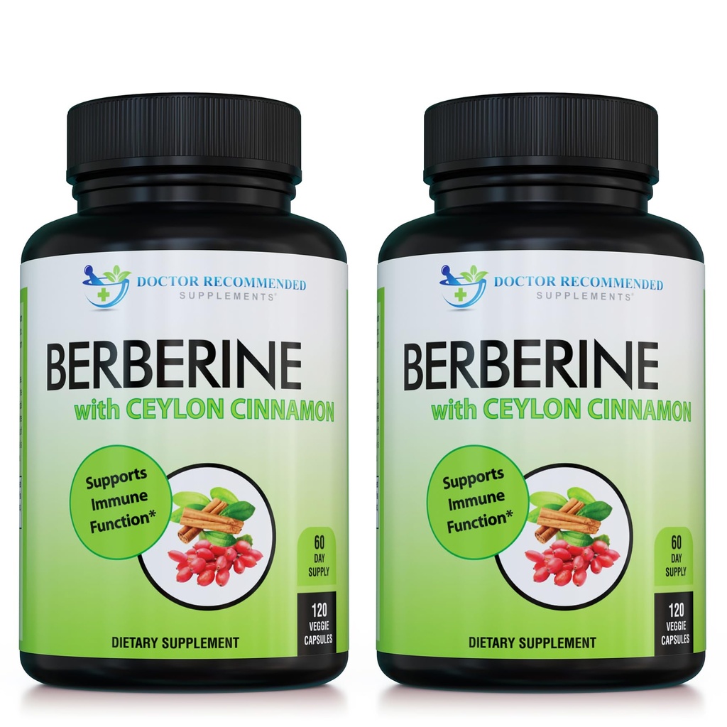 Berberine med Ceylon Cinnamon - 1200mg Berberine & 100mg Organic Ceylon Cinnamon - 120 Veggie Capsules, Sund Immunsystemet Kardiovaskulær Heart & Gastrointestinal Wellness (pakning med 2)