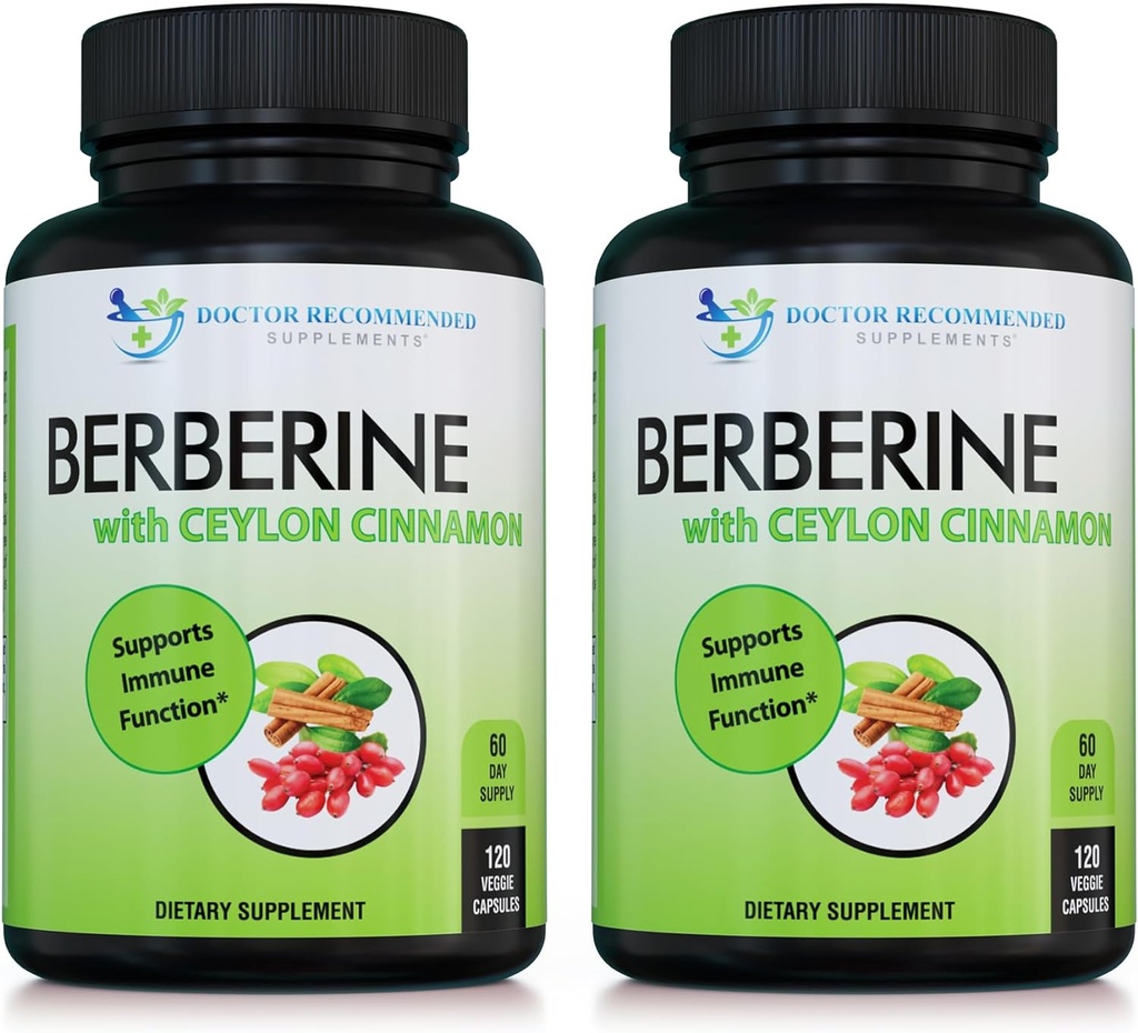 Berberine med Ceylon Cinnamon - 1200mg Berberine & 100mg Organic Ceylon Cinnamon - 120 Veggie Capsules, Sund Immunsystemet Kardiovaskulær Heart & Gastrointestinal Wellness (pakning med 2)