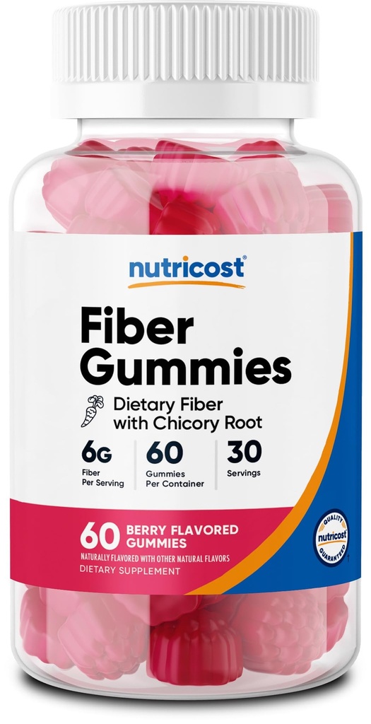 Nutricost Fiber Gummies (Berry Flavored) 60 Gummies - Dietary Fiber Supplement with Chicory Root, 6g per Serving, Vegan, 30 Servings