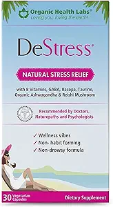 DeStress All- Natural: Veggie kapsler, med B vitaminer, Magnesium, Ashwagandha og L-Theanine supplement, Angst Relief, 30 Veggie kapsler, Stress Relief supplement Organic Health Labs