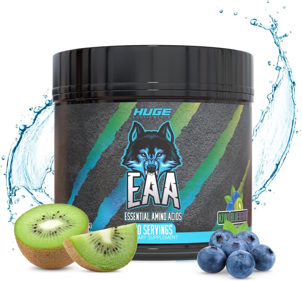 Kæmpe EAA supplement, Højeste doserede essentielle aminosyrer pulver, 12.85g EAA & 8g BCAA Per Serving, Maksimere muskelvækst, Inddrivelse & ydeevne (Kiwi Blueberry, 17.73 Oz.)
