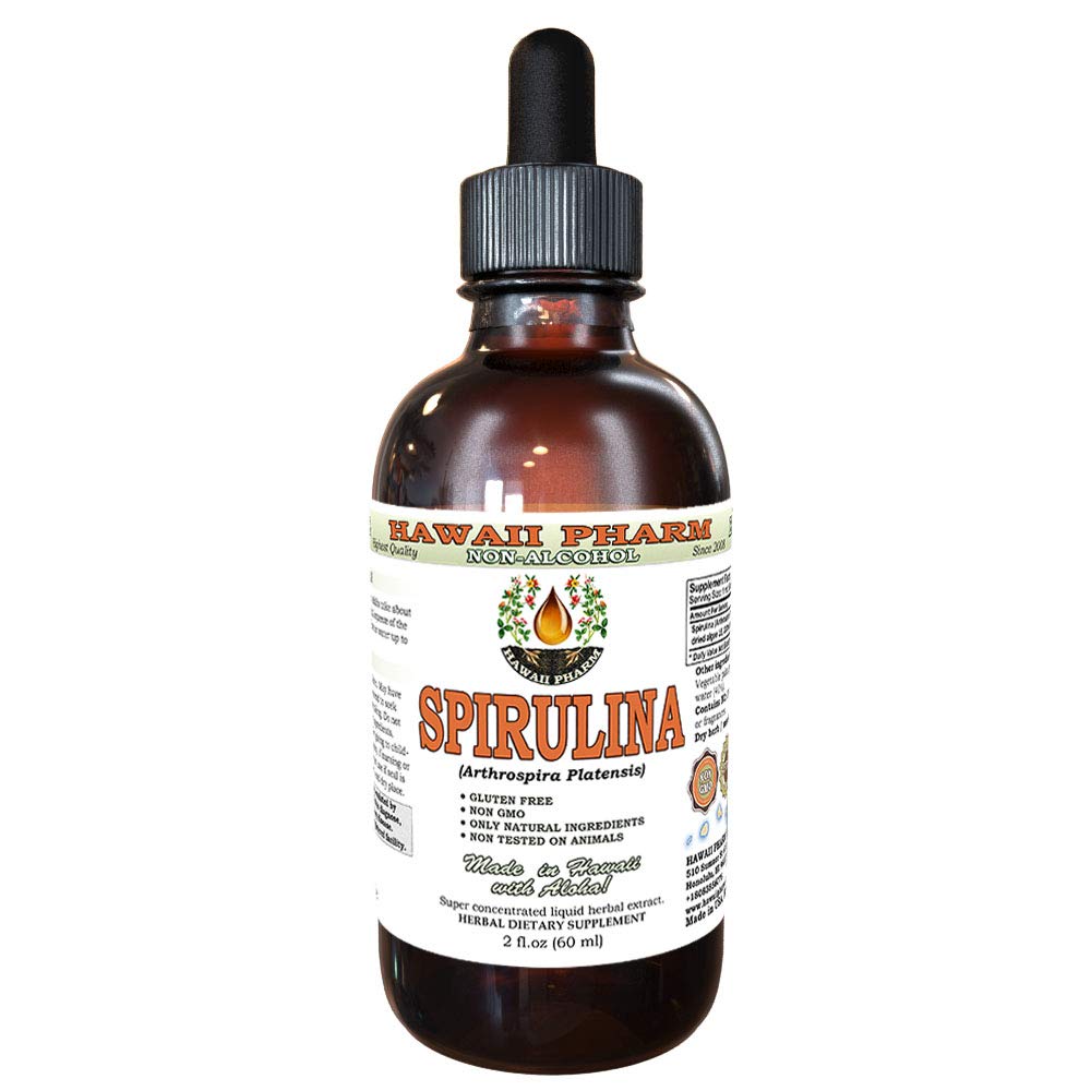 Spirulina Alkohol- Free Liquid Extract, Organic Spirulina (Arthrospira platensis) Tørret Alger Glycerite Natural Herbal Supplement, Hawaii Pharm, USA 2 fl.oz
