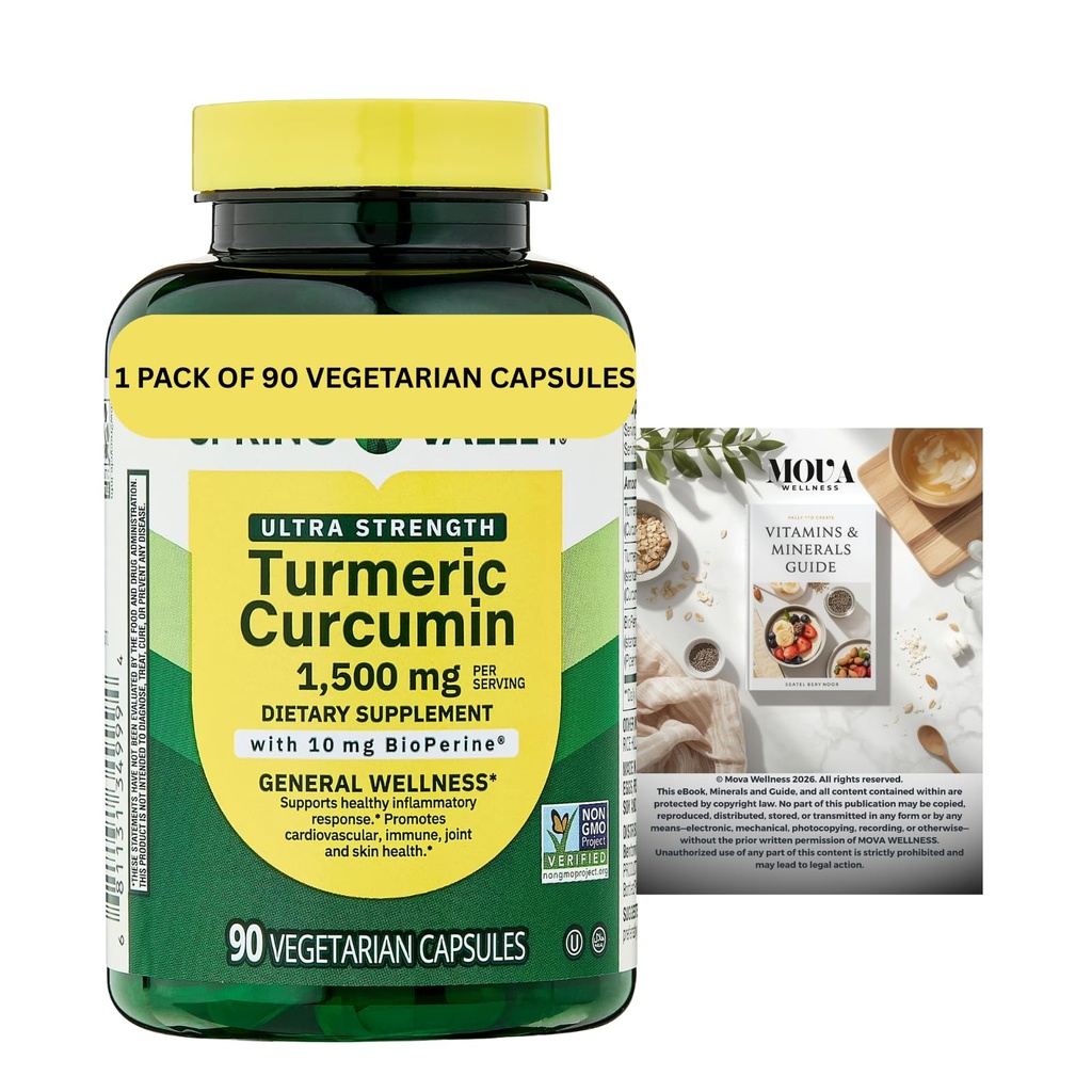SP:Turmeric Curcumin 1500 mg | General Wellness Dietary Supplement | 90 Vegetarian Capsules+complimentary Vitamins and Mineral Guide