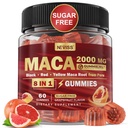 Maca Root fyldt gummies 2000mg til kvinder Mænd 124; Sugar Free against 124; Organic Black, Red, Gul Maca Root Supplement Gummy Chews med Ashwagandha Ginseng & Zink124; Vegan, Non- GMO, Grapefrugt Flavor, 60 Count