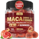 Maca Root fyldt gummies 2000mg til kvinder Mænd 124; Sugar Free against 124; Organic Black, Red, Gul Maca Root Supplement Gummy Chews med Ashwagandha Ginseng & Zink124; Vegan, Non- GMO, Grapefrugt Flavor, 60 Count
