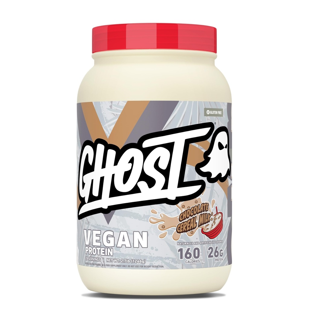 GHOST Vegan V2 Protein Powder, Chocolate Cereal Milk – 2.7LB Tub, 26G of Protein - Plant-Based Pea & Organic Pumpkin Blend Protein with Fiber & Iron - Flavored Post Workout Shakes - Soy & Gluten Free