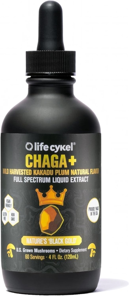 Life Cykel - Chaga Mushroom Extract med Kakadu Plum - Dobbelt Extrahered Mushroom tinktur - Non- GMO immunsupport for voksne og børn - 4 Fl Oz
