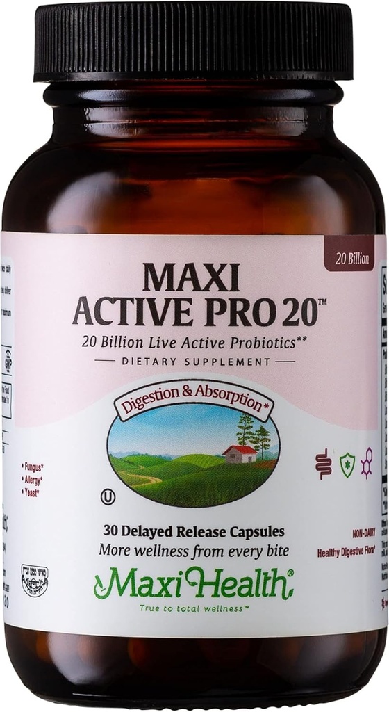 Maxi Health Probiotics for Digestive Health and Gut – 15 Strains, 20 Billion CFU Active Organisms - Probiotics for Men and Women – Daily Probiotic for Digestive Support, 30 Capsules