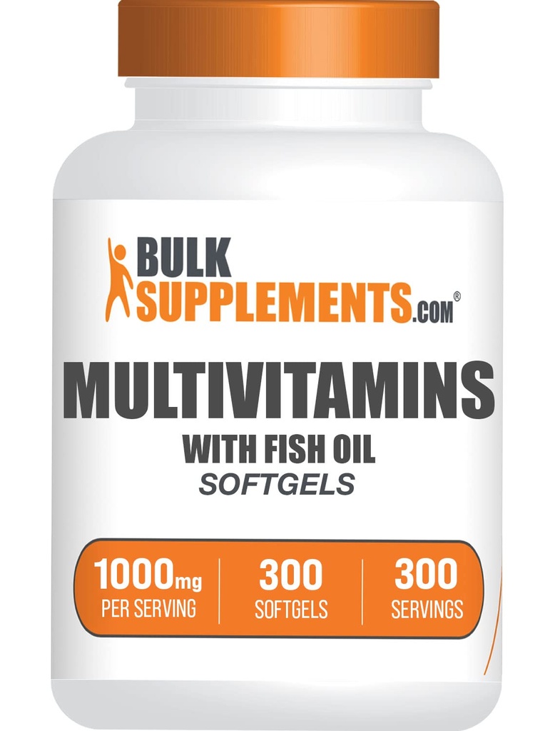 BulkSupplements.com Multivitamin Softels - Daily Multivitamin Supplement, Multimineral for mænd og kvinder med Fish Oil - Gluten Free, 1 Softgel per Serving (1000 mg), 300 Greve (pakke med 1)