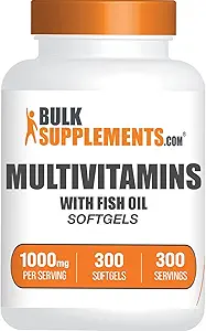 BulkSupplements.com Multivitamin Softels - Daily Multivitamin Supplement, Multimineral for mænd og kvinder med Fish Oil - Gluten Free, 1 Softgel per Serving (1000 mg), 300 Greve (pakke med 1)
