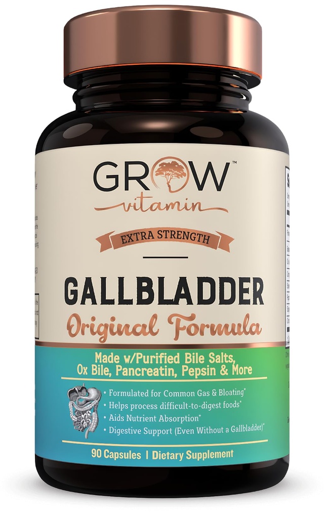 grow vitamin Original Gallblære Formel, Lavet w / Renset Bile Salte & Ox Bile fordøjelsesenzymer - Inkluderer omhyggeligt udvalgte fordøjelsesurter - 90 kapsler