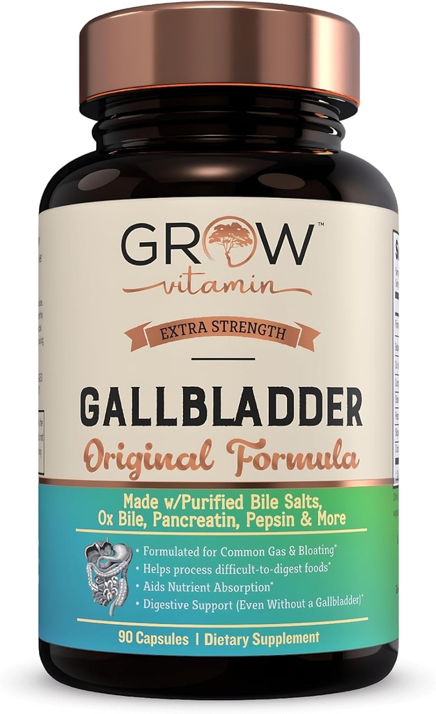 grow vitamin Original Gallblære Formel, Lavet w / Renset Bile Salte & Ox Bile fordøjelsesenzymer - Inkluderer omhyggeligt udvalgte fordøjelsesurter - 90 kapsler