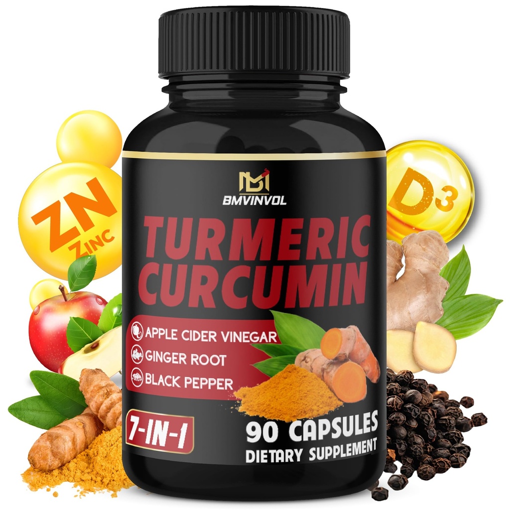 Turmeric Curcumin - 95% Curcuminoids & Apple Cider Vinegar, Ginger Root and Black Pepper for Advanced Absorption - Supports Immune System - 90 Capsules [3-Month Supply]