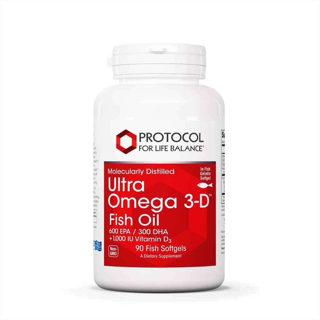 PROTOKOL FOR LIV BALANCE Ultra Omega 3- D - 600mg EPA, 300mg DHA & 1000 IE D3 - Fish Oil for Brain Support - EPA DHA Omega Supplement - Non- GMO & halal - 90 Softgels