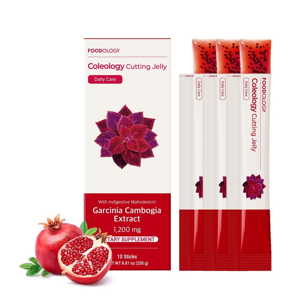 FOODOLOGY Coleology Cutting Stick Jelly (Pomegranate) – Dietary Fiber Supplement for Healthy Weight Management, Chia Seeds & Garcinia Cambogia, Korean Beauty with Collagen – 30 Sticks