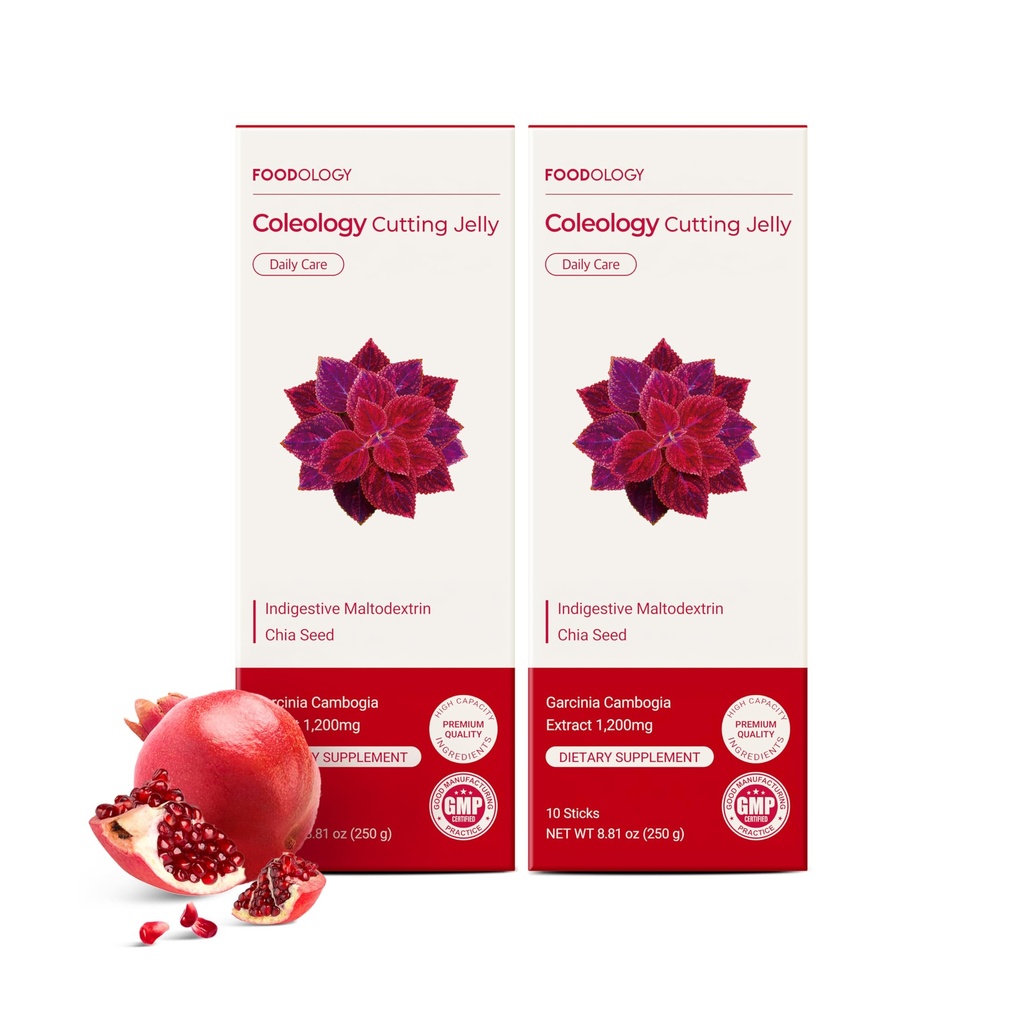 FOODOLOGY Coleology Cutting Stick Jelly (Pomegranate) – Dietary Fiber Supplement for Healthy Weight Management, Chia Seeds & Garcinia Cambogia, Korean Beauty with Collagen – 20 Sticks