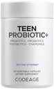 Codeage Teen Probiotic+ Supplement - 25 Billion CFU Probiotic Blend with Prebiotics, Postbiotics & Chamomile - Gut & Digestion Support for Teens and Teenagers 12 & Up - Non-GMO- 30 Capsules