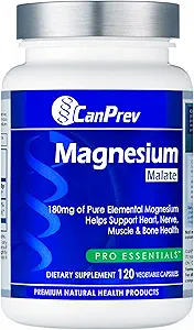 CanPrev Magnesiummalat, 120 Veg Caps, 120- Day Supply, 180 mg Elemental Magnesium & 540mg Malic Acid, Vegan & Non- GMO, Understøtter relaksering, energi, muskelfunktion, Knoglestyrke og generelt velvære