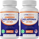 Vitamatic Melatonin 20 mg Tablets | Vegetarian, Non-GMO, Gluten Free | 1 Year Supply | Natural Berry Flavor - 365 Tablets - 2 Pack