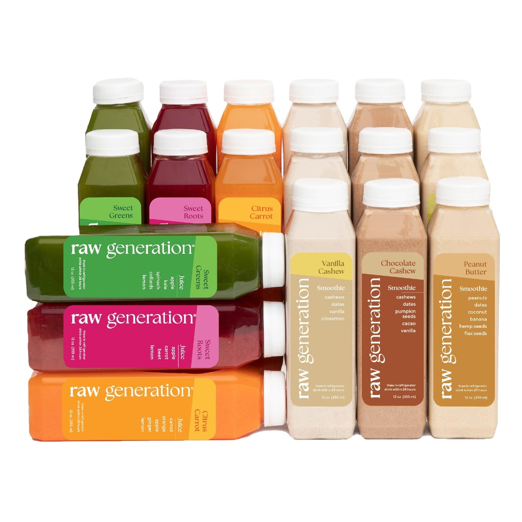 Raw Generation Protein Cleanse - 3-Day Juice & Smoothie Cleanse for vægttab, Lean Muscle, Reduceret Bloating & Øget energi - 18 flasker til støtte træning og Nulstil din kost