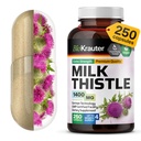 BIO KRAUTER Milk Thistle Capsules 1400 mg - 250 Count - Lever Detox & Rense Supplement - Vegan Silymarin Capsules - Milk Thistle Powder - Ikke GMO