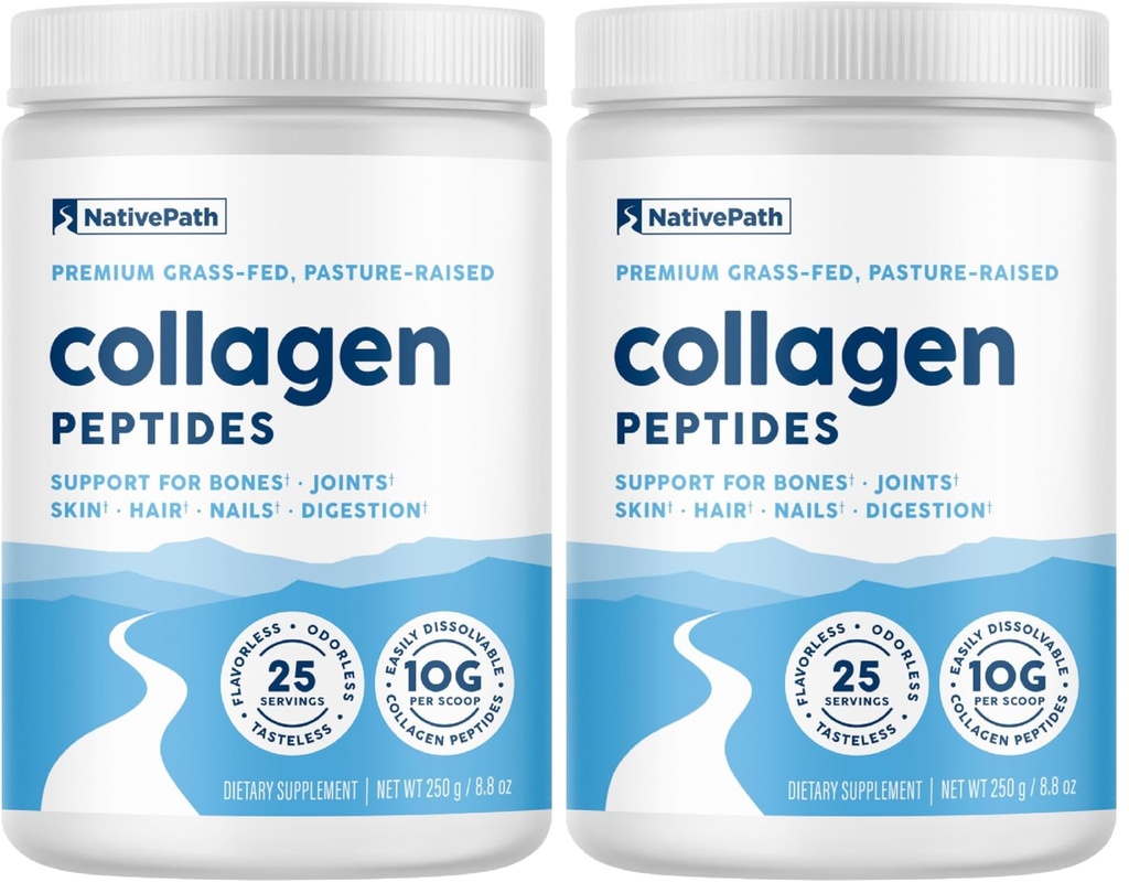NativePath Collagen Peptides - Hydrolyzed Type 1 & 3 Collagen Powder for Skin, Hair, Nails - 8.8 oz (25 Servings) (Pack of 2)