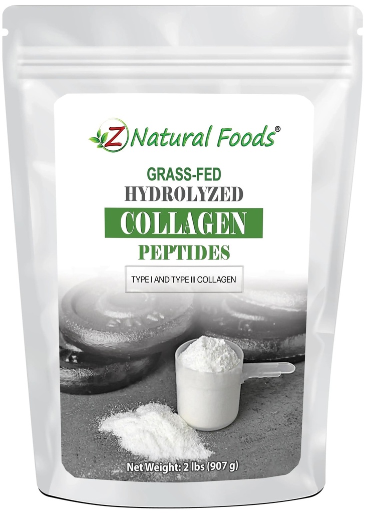 Z Natural Foods Collagen Peptides Powder - Grass-Fed Hydrolyzed Collagen Type 1 and Type 3 Unflavored - for Skin, Hair, Nails & Joints - Keto & Paleo Friendly (2 Pounds)