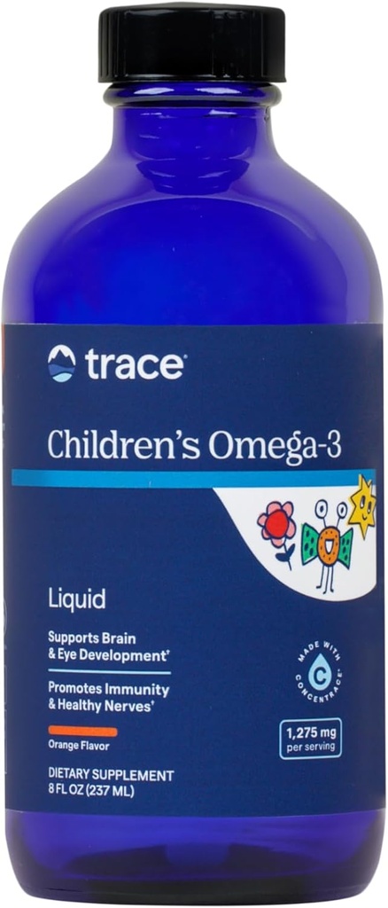 Trace Minerals Children 's Omega-3 - Flydende tillæg Understøtter Nervesystemet og immunsystemet Funktion - Sundhedstillæg for børn - EPA & DHA Understøtter Brain & Eye Development - Orange, 8 fl oz