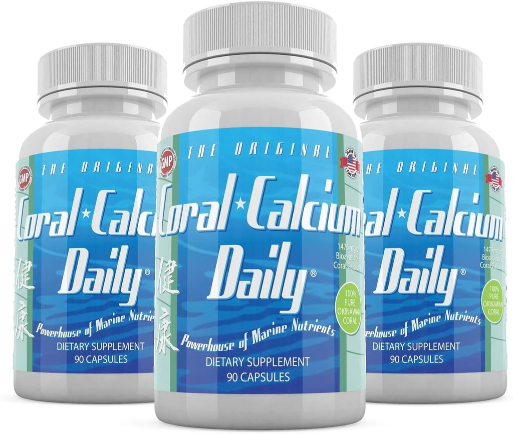 Daglig sundhed - Pure Okinawa Coral Calcium - Marine- Grade tillæg med 72 Trace Minerals - 1475mg, 270 Vegetabilske kapsler (3 måneders forsyning)