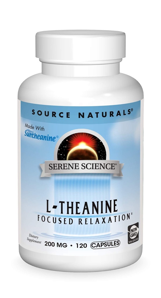 Source Naturals Serene Science L- Theanine, Lavet med suntheanin, til fokuseret relaxation, 200 mg - 120 kapsler