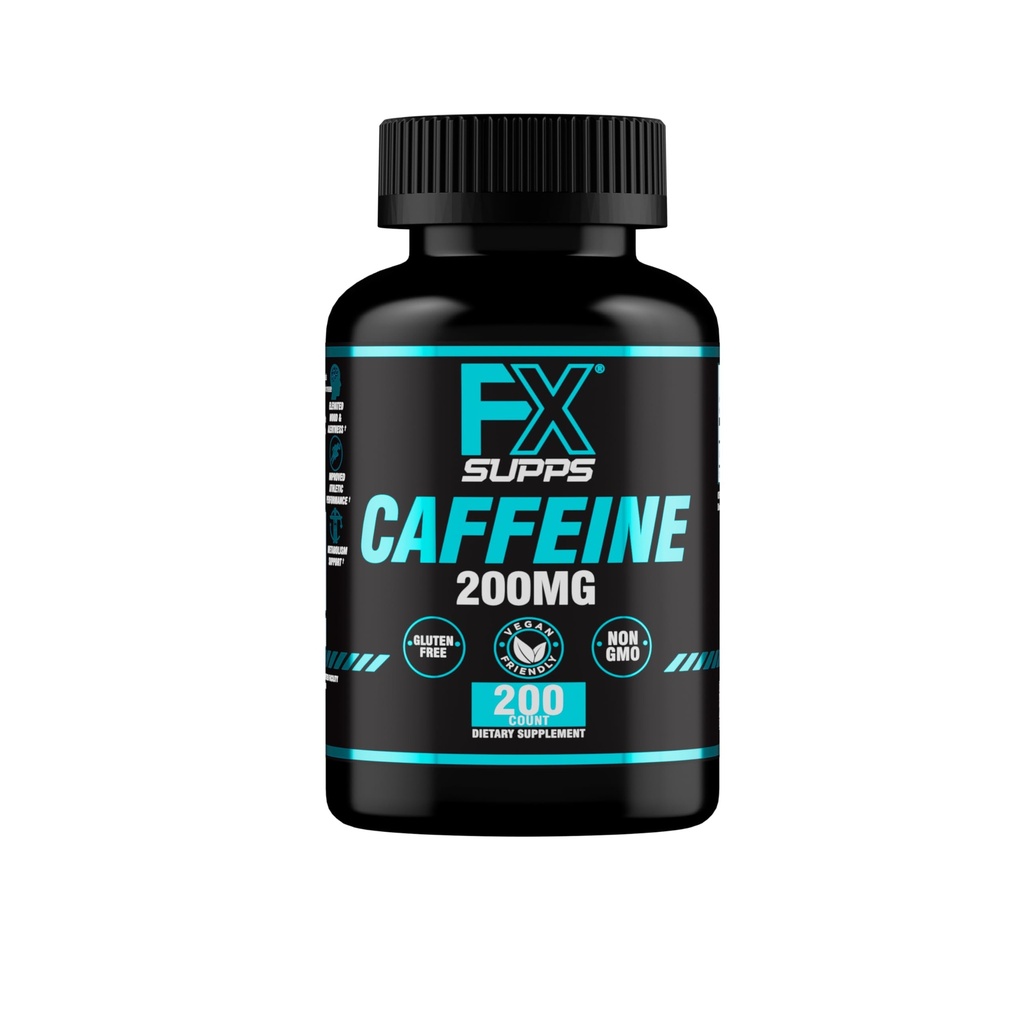 FXSUPPS Caffeine 200mg Capsules – 200 Count, Energy Support Supplement for Men and Women, Supports Alertness and Focus