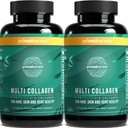 Primær høst 2 Pack, Multi Collagen piller til kvinder og mænd (type I, II, III, V, X) Kollagen Kosttilskud til kvinder og mænd, 120 Kapsler w / C-vitamin til hår, hud, negle collagen peptider piller