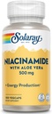 SOLARAY Niacinamid 500 mg 10 mg 12 mg; B3- vitamin 12 4; energimetabolisme, cirkulering, nerve & hudhelbredskontrol, 100 CT