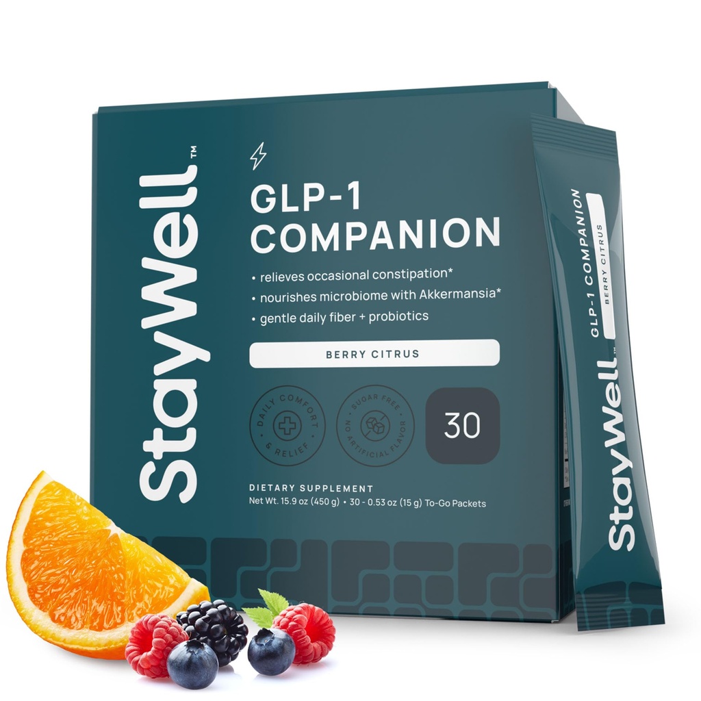 GLP-1 Constipation Support | Digestive, Gut Discomfort GLP Symptom Relief | Akkermansia, Probiotic, Prebiotic Microbiome Support for Digestive Balance, Regularity & Bloating Relief - Berry Citrus 30ct