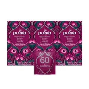 Pukka Organic Tea Tasker, Nat Tid Berry Urtete med Kamille, Echinacea, og Elderberry, Perfekt til Overnatning Wellness, 20 Greve (Pakke af 3), 60 Tea Tasker