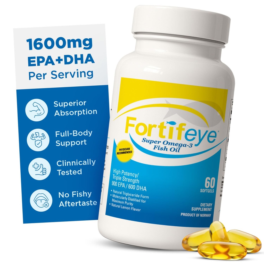Omega 3 Fiskeolie 60Count 1600 mg Made in Norge - High Potence Fish Oil Omega 3 Kosttilskud Triglycerid Form med EPA og DHA Kosttilskud til kvinder og mænd Ingen Fishy Efter Smag Natural Lemon Flavor