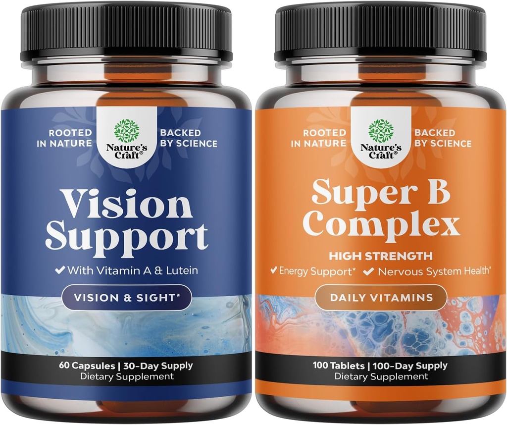 Bundle of Complete Eye Health Supplement for voksne til Vision Tør øjne Tryk og blå lysbeskyttelse og B-vitamin Complex Voksen Multivitamin til immunforsvar Mood Boost og hukommelse supplement